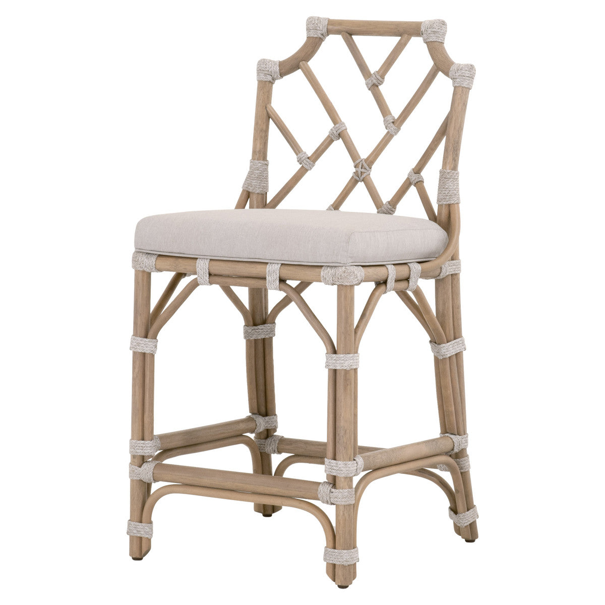 Bayview Counter Stool - Old Gray Rattan, Pumice, Taupe & White Flat Rope