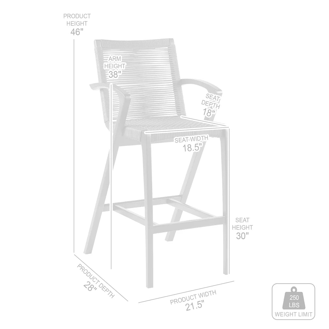 Brielle Outdoor Barstool in Light Eucalyptus Wood and Charcoal Rope