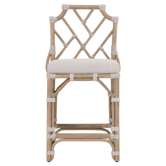 Bayview Counter Stool - Old Gray Rattan, Pumice, Taupe & White Flat Rope