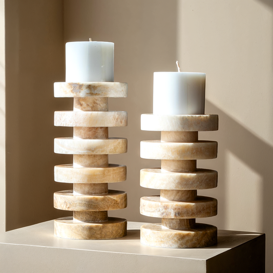 Onyx Stacked Pillar Candleholders (Set of 2)
