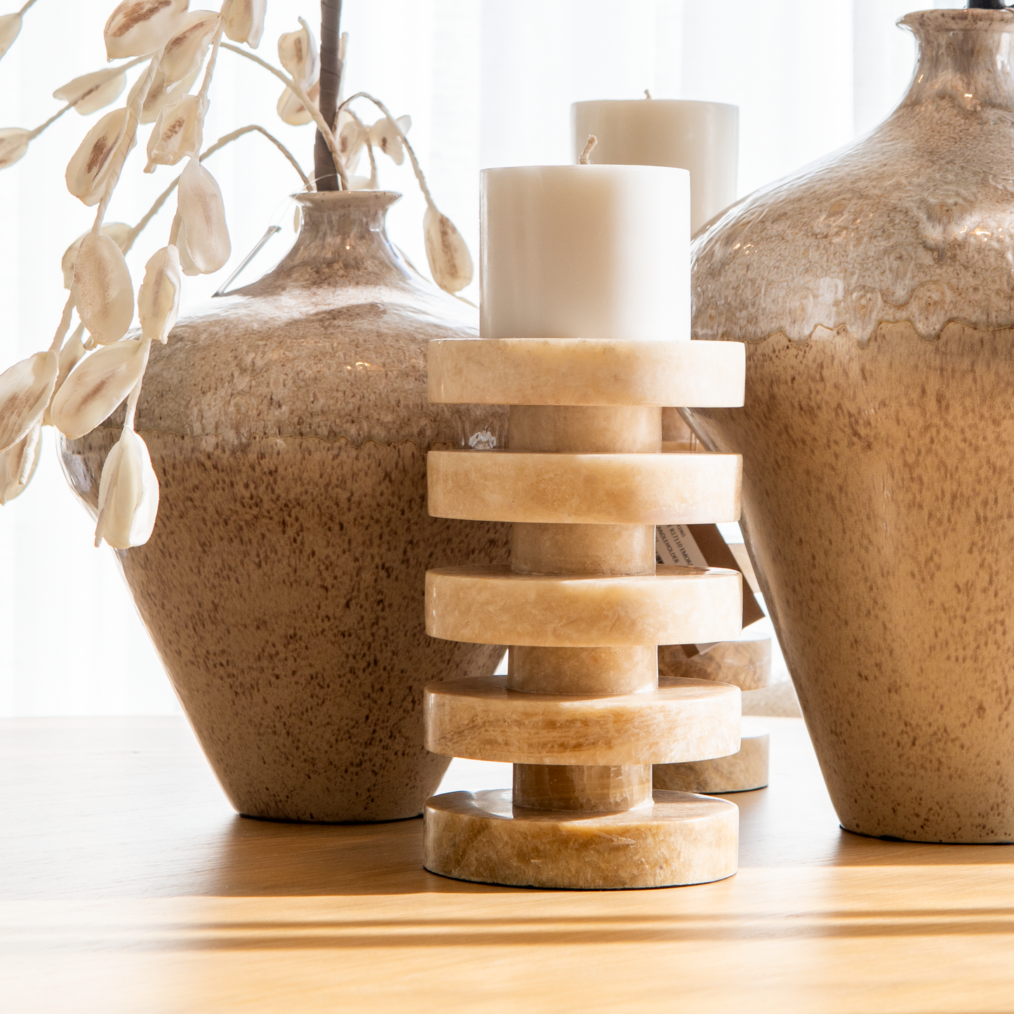 Onyx Candleholders (Set of 2 With Candles)