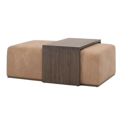Dovetail Upholstered Coffee Table - Ivanhoe Toast, Burnished Brown Acacia