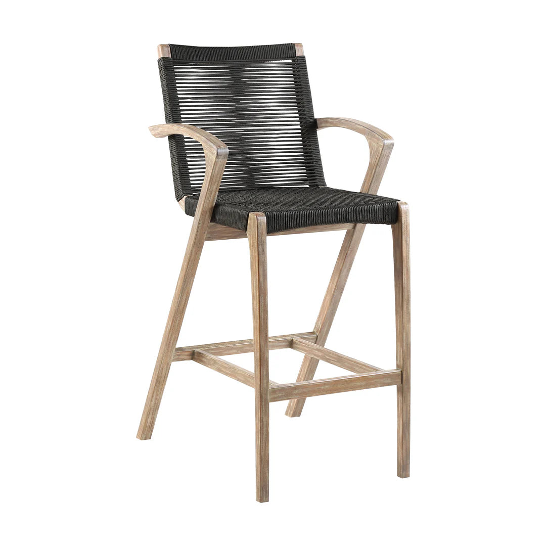 Brielle Outdoor Barstool in  Light Eucalyptus Wood and Charcoal Rope