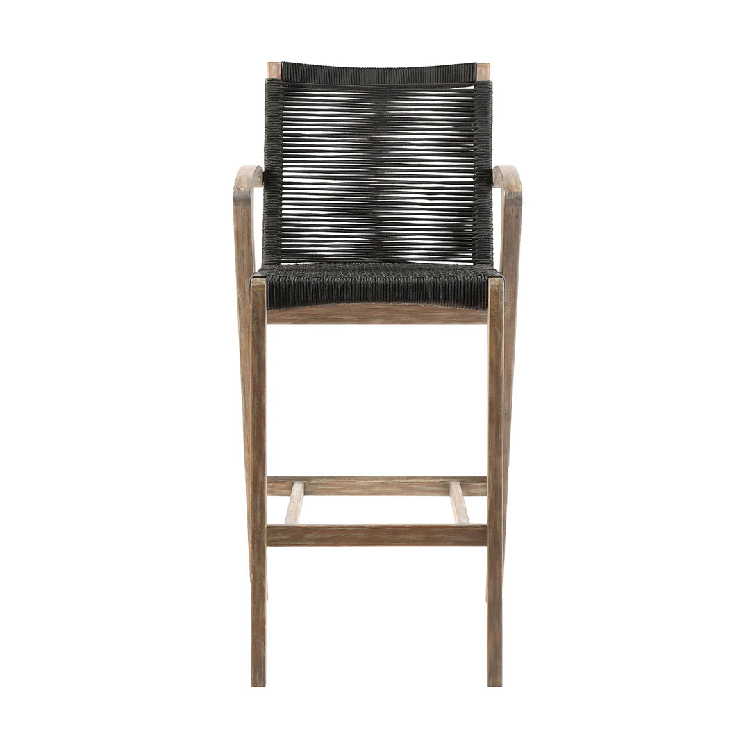 Brielle Outdoor Counter Stool  in Light Eucalyptus Wood and Charcoal Rope