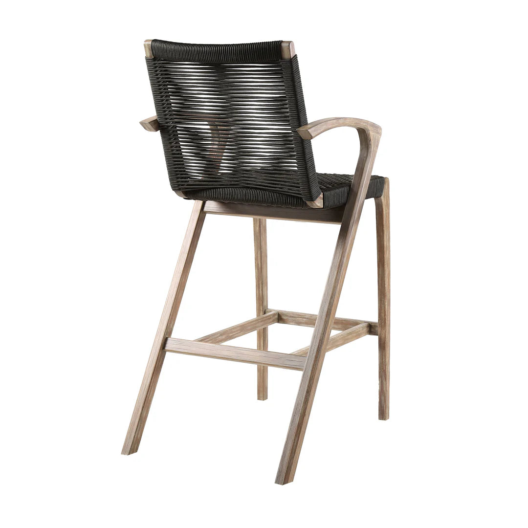 Brielle Outdoor Barstool in  Light Eucalyptus Wood and Charcoal Rope