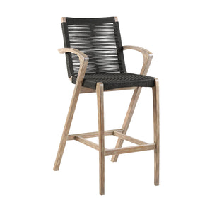 Brielle Outdoor Counter Stool  in Light Eucalyptus Wood and Charcoal Rope