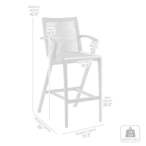 Brielle Outdoor Counter Stool  in Light Eucalyptus Wood and Charcoal Rope