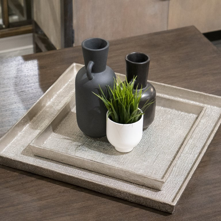 Square Linen Texture Tray - Set of 2 Nickel