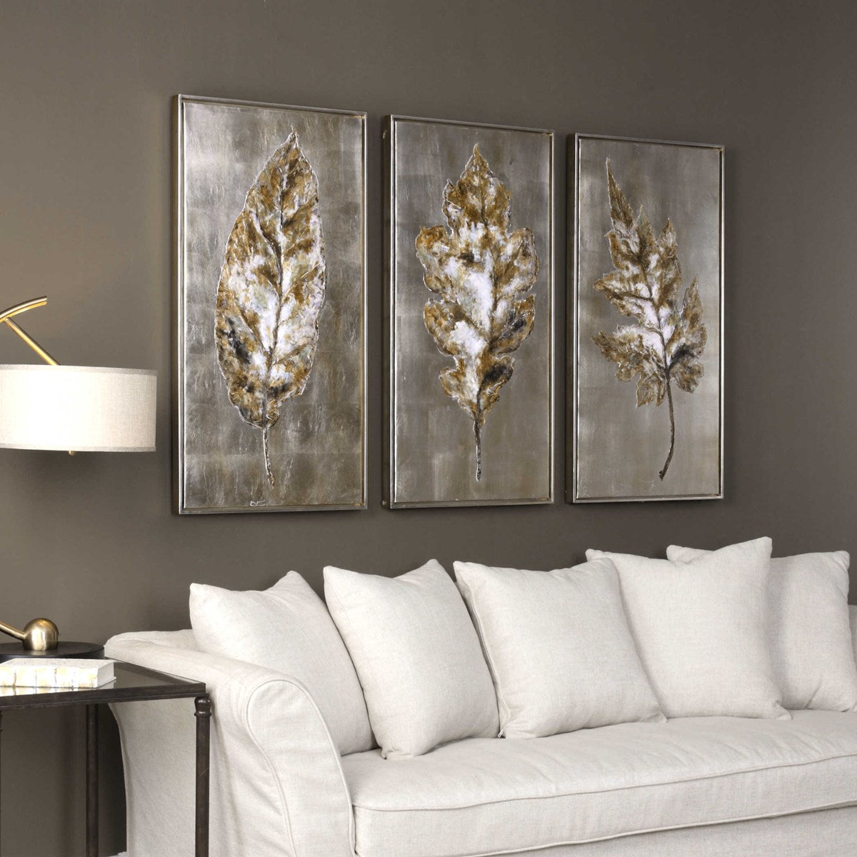 Champagne Leaves Hand Painted Canvases - Set of 3