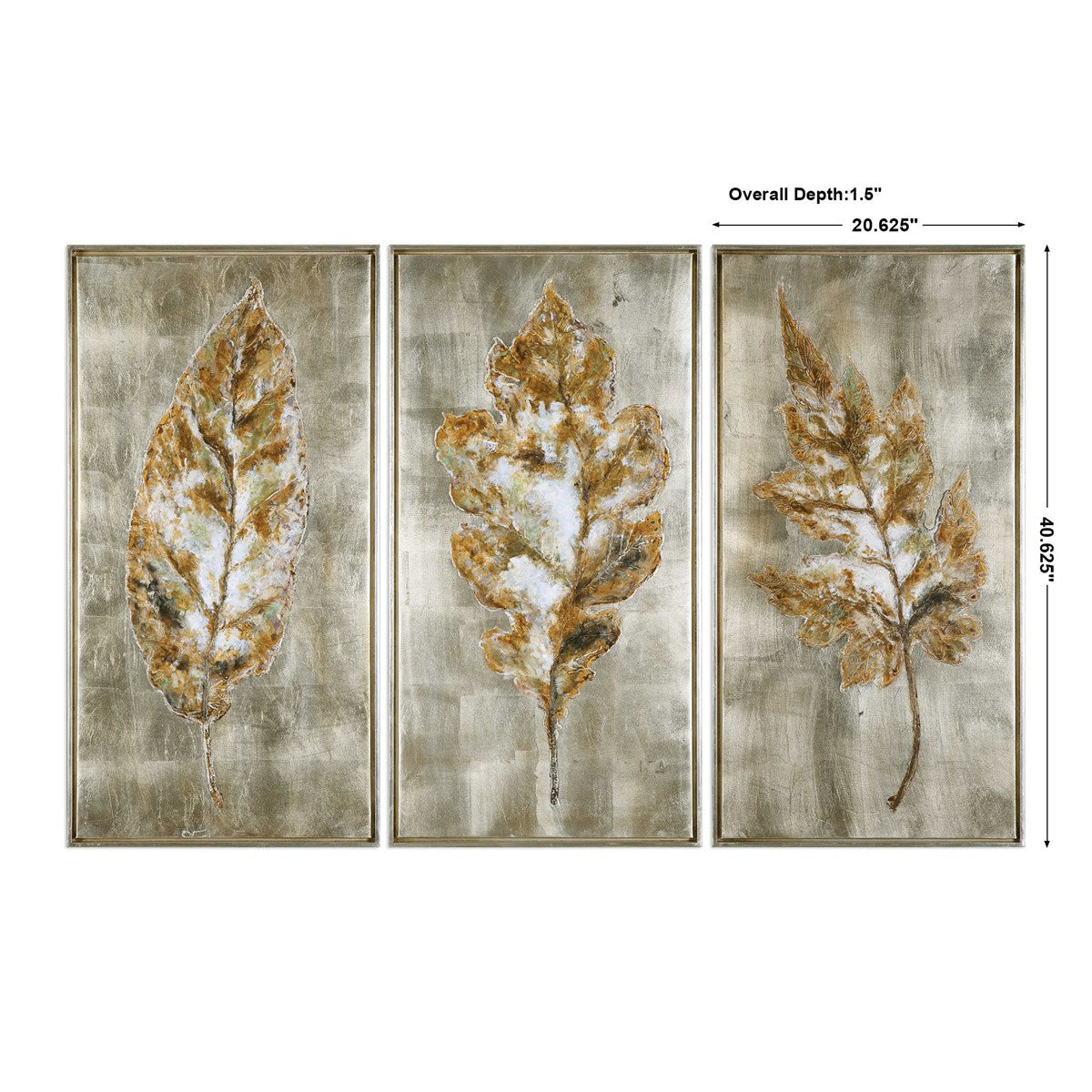 Champagne Leaves Hand Painted Canvases - Set of 3