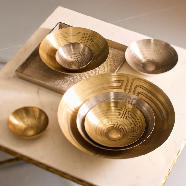 Maze Etched Centerpiece Bowl - Brass