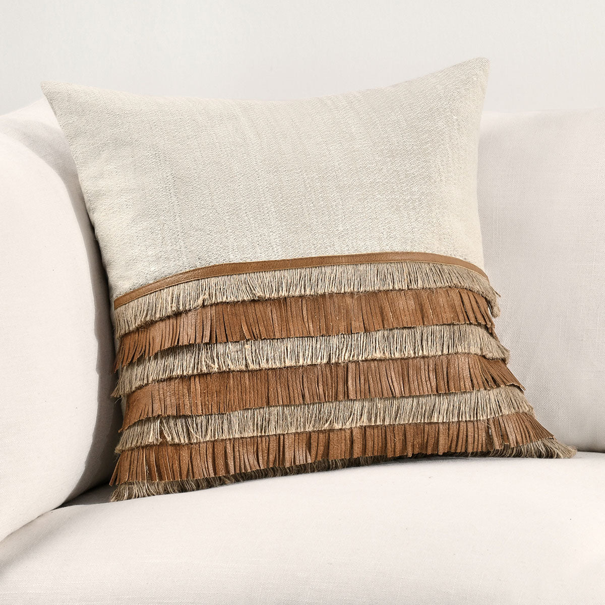 TL Casa Leather Chestnut/Natural 20" Pillow - Set of 2