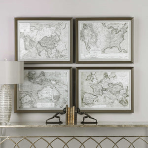 World Maps Framed Print, Set of 4