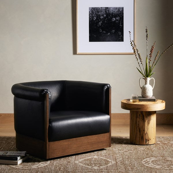 Four Hands Colby Black Leather Swivel Chair