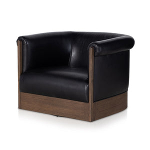 Four Hands Colby Black Leather Swivel Chair
