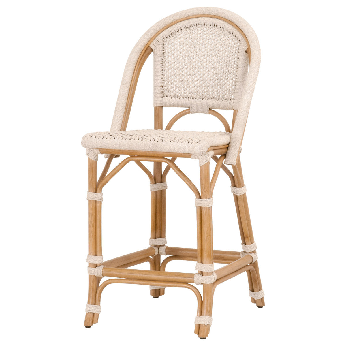 Brisas Counter Stool in Natural & White Flat Rope, Natural Rattan