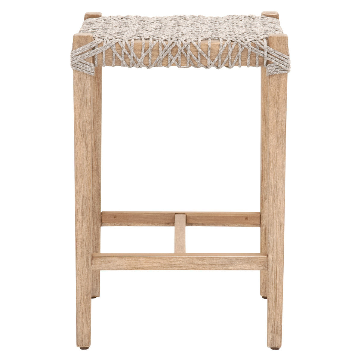 Costa Backless Counter Stool in Taupe & White Flat Rope, Natural Gray Mahogany