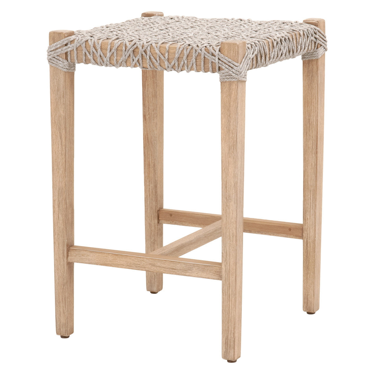 Costa Backless Counter Stool in Taupe & White Flat Rope, Natural Gray Mahogany