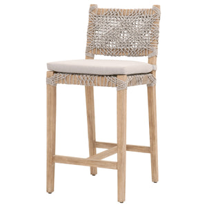 Costa Counter Stool in Taupe & White Flat Rope, Pumice, Natural Gray Mahogany