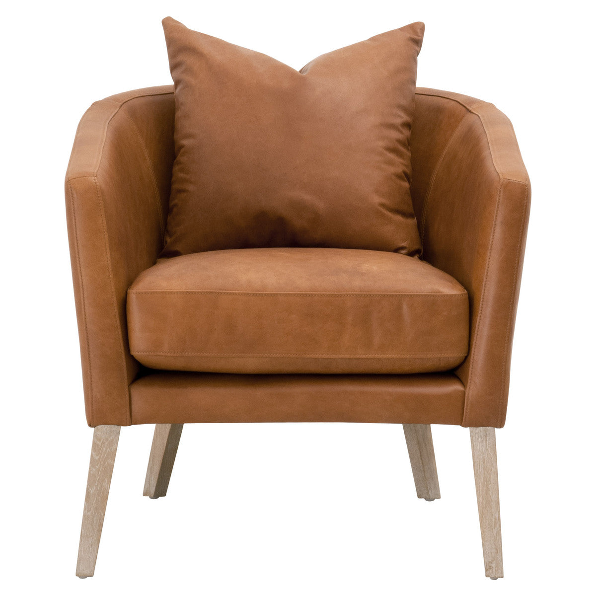 Gordon Club Chair in Whiskey Brown Leather & Natural Gray Oak