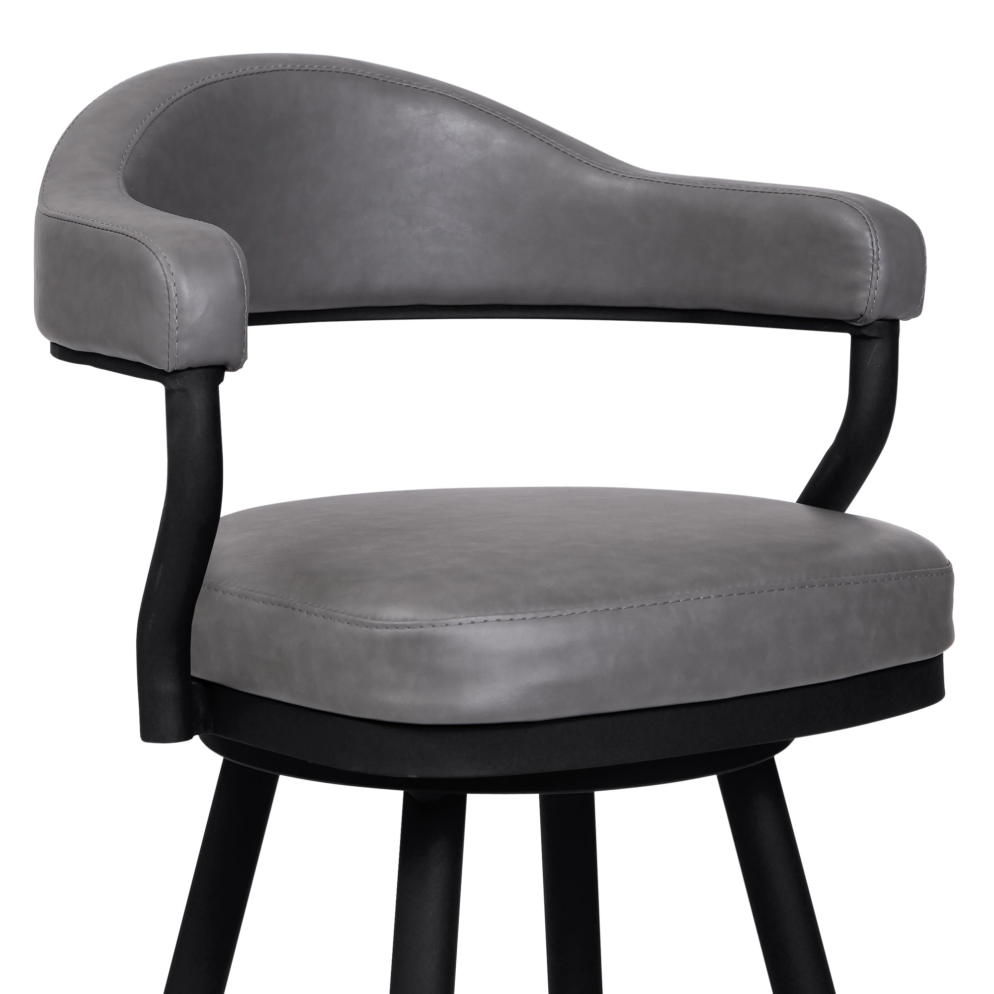 Justin  Counter Stool in a Black Powder Coated Finish and Vintage Grey Faux Leather