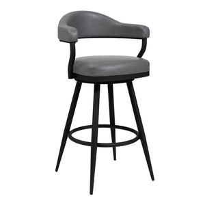 Justin  Counter Stool in a Black Powder Coated Finish and Vintage Grey Faux Leather