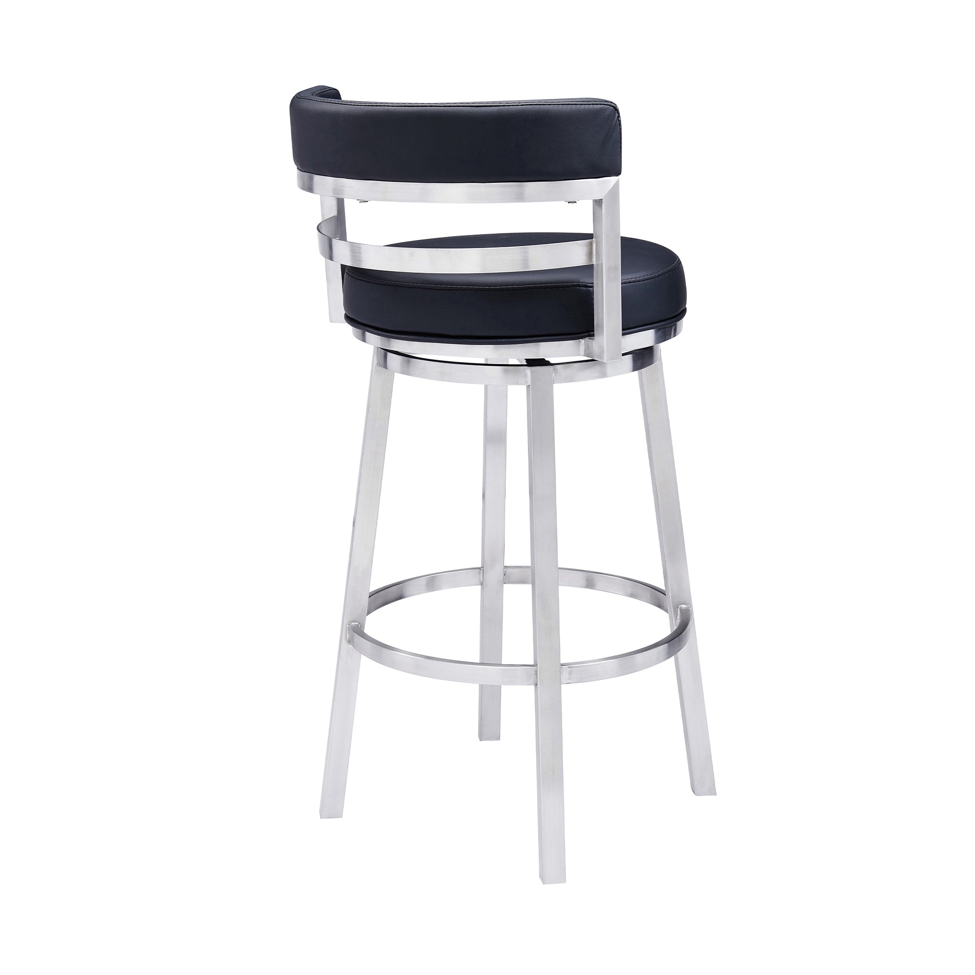 Madrid Contemporary Counter stool or Barstool in Brushed Stainless Steel Finish and Black Faux Leather