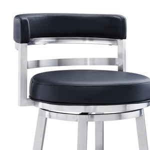 Madrid Contemporary Counter stool or Barstool in Brushed Stainless Steel Finish and Black Faux Leather