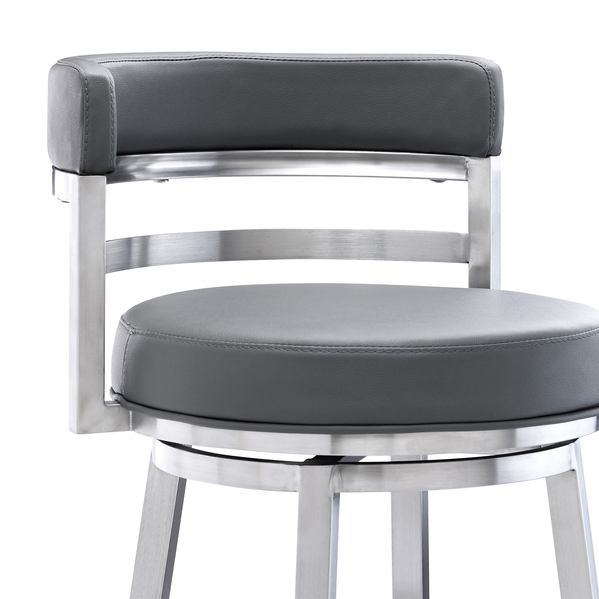 Madrid Contemporary Counter Stool or Barstool in Brushed Stainless Steel Finish and Grey Faux Leather
