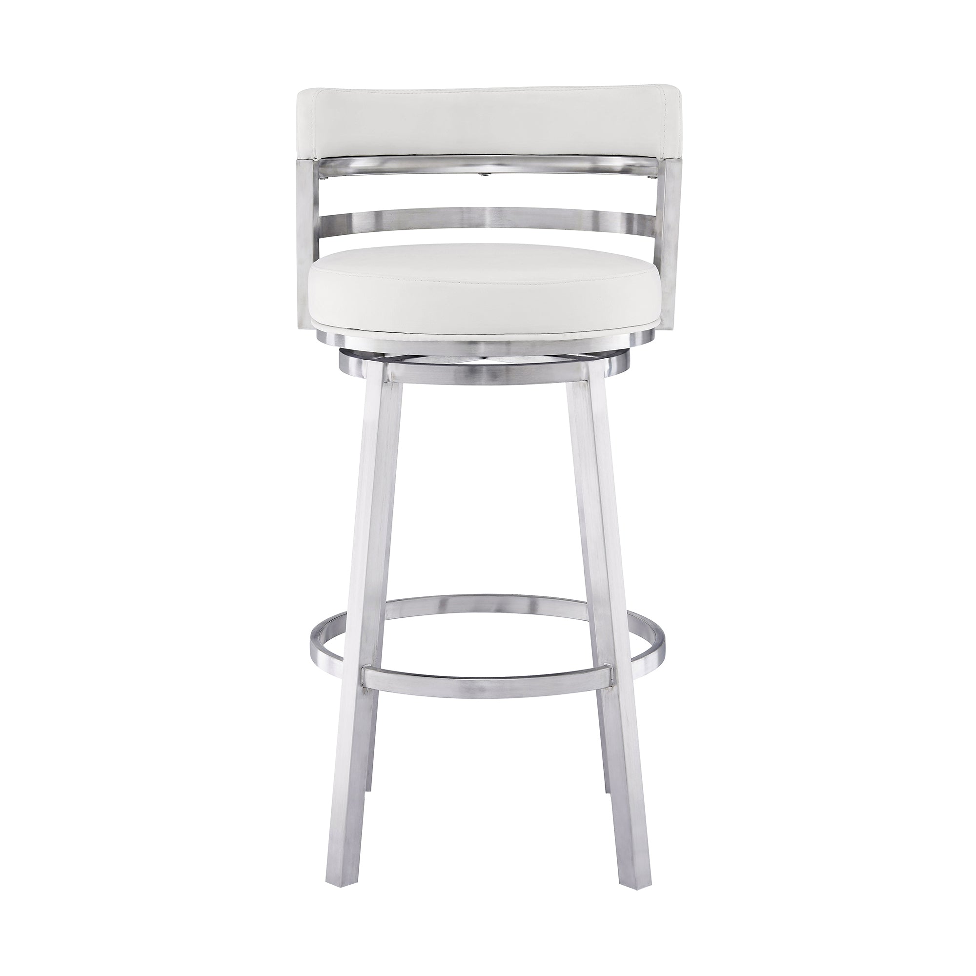 Madrid Contemporary Counter Stool or Barstool in Brushed Stainless Steel Finish and White Faux Leather