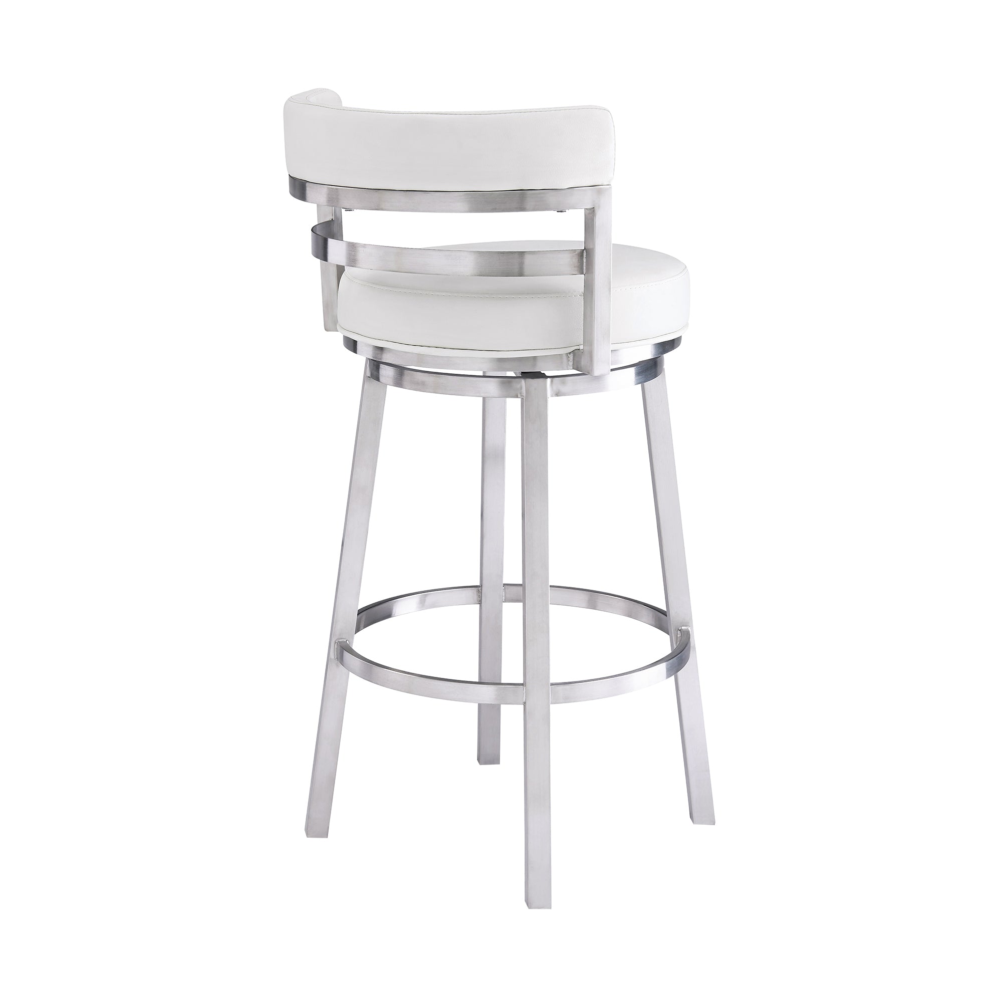 Madrid Contemporary Counter Stool or Barstool in Brushed Stainless Steel Finish and White Faux Leather