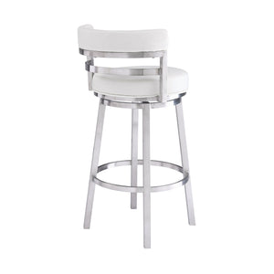 Madrid Contemporary Counter Stool or Barstool in Brushed Stainless Steel Finish and White Faux Leather