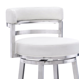 Madrid Contemporary Counter Stool or Barstool in Brushed Stainless Steel Finish and White Faux Leather