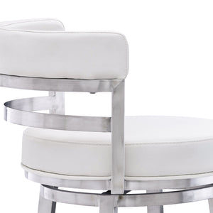 Madrid Contemporary Counter Stool or Barstool in Brushed Stainless Steel Finish and White Faux Leather