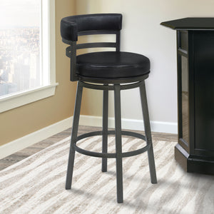 Madrid Counter Stool or Barstool Metal Swivel Barstool in Ford Black Pu and Black Finish