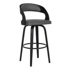 Shelly Contemporary Swivel Counter Stool in Black Brush Wood Finish and Grey Faux Leather