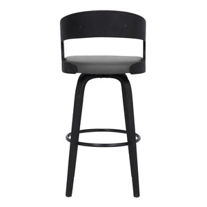 Shelly Contemporary Swivel Counter Stool in Black Brush Wood Finish and Grey Faux Leather