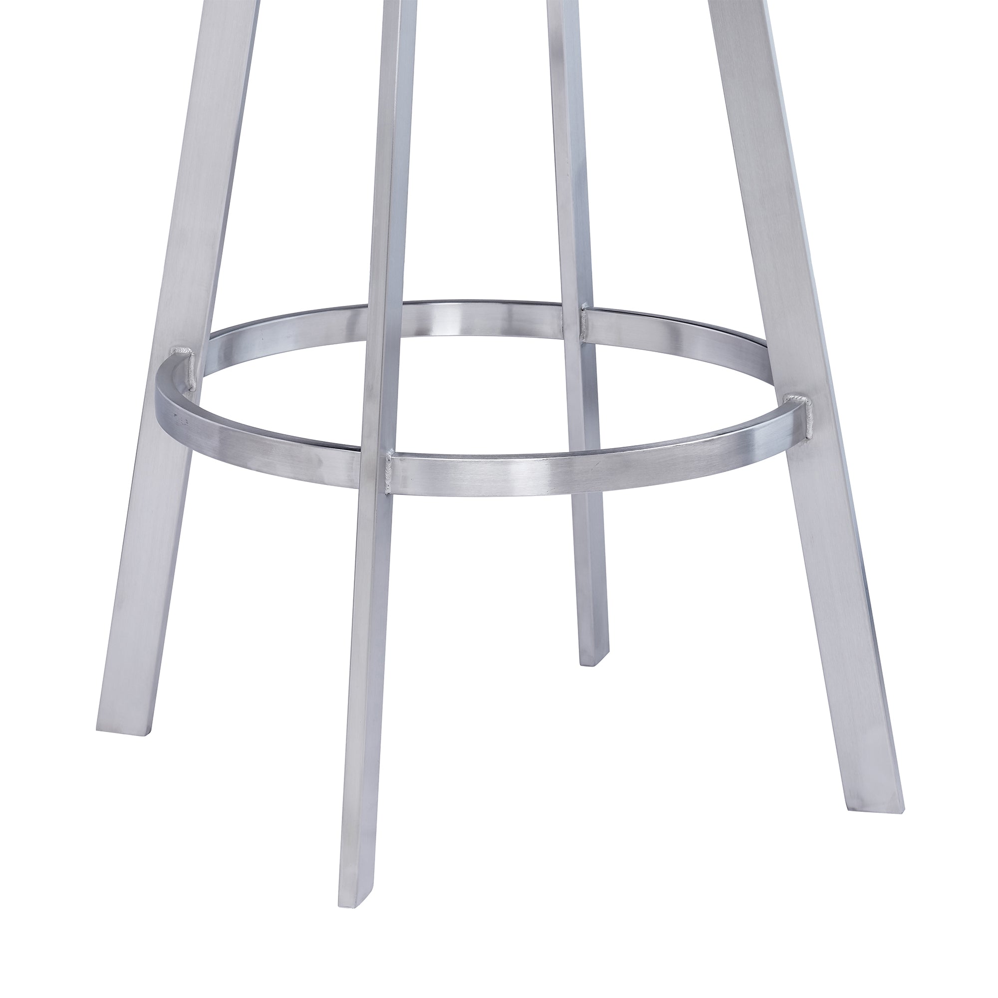 Saturn Contemporary Counter Stool or Barstool in Brushed Stainless Steel Finish and Black Faux Leather