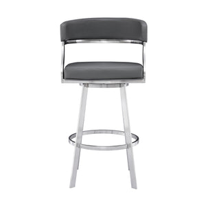 Saturn Contemporary Counter Stool or Barstool in Brushed Stainless Steel Finish and Grey Faux Leather
