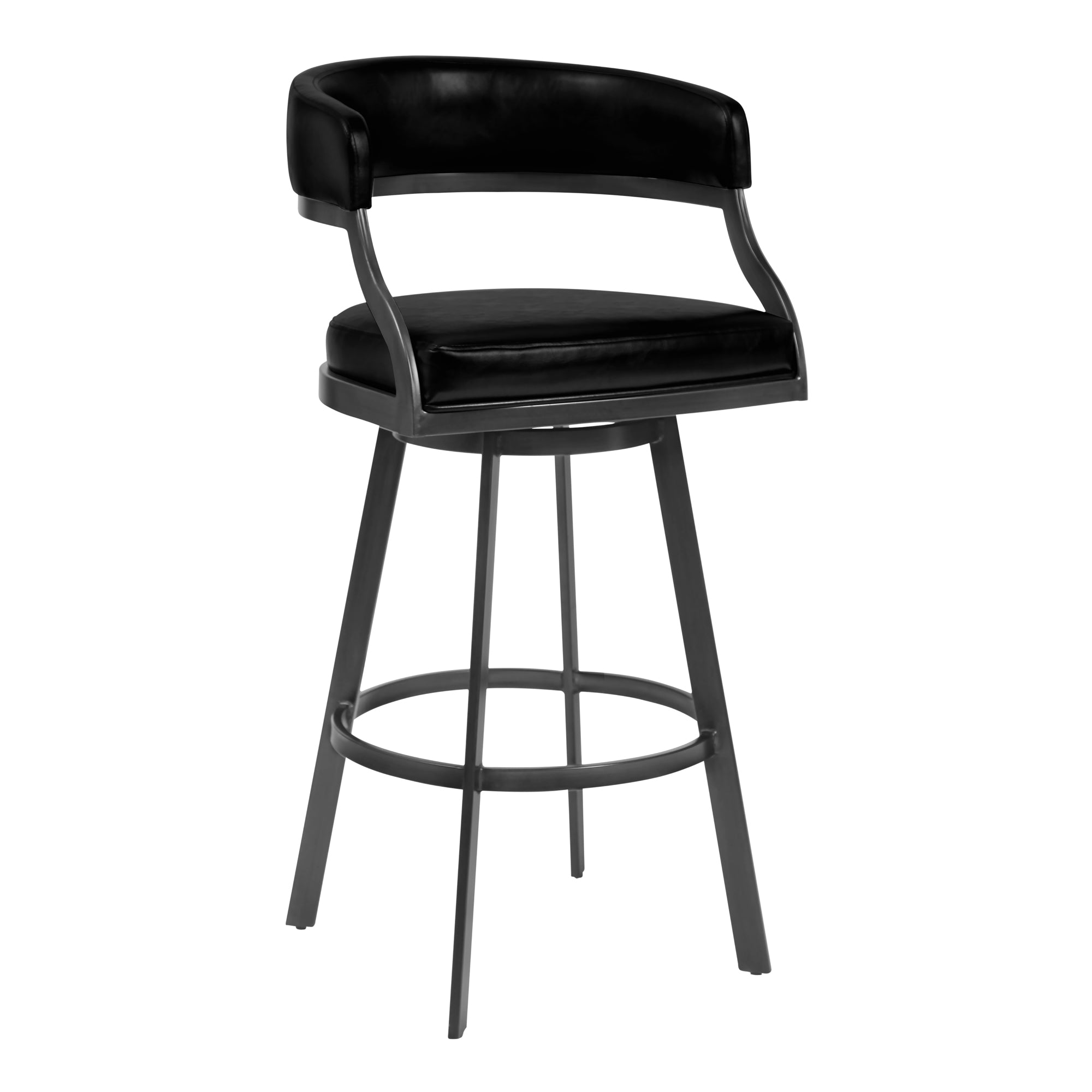 Saturn Counter Stool or Barstool in Mineral Finish and Vintage Black Faux Leather