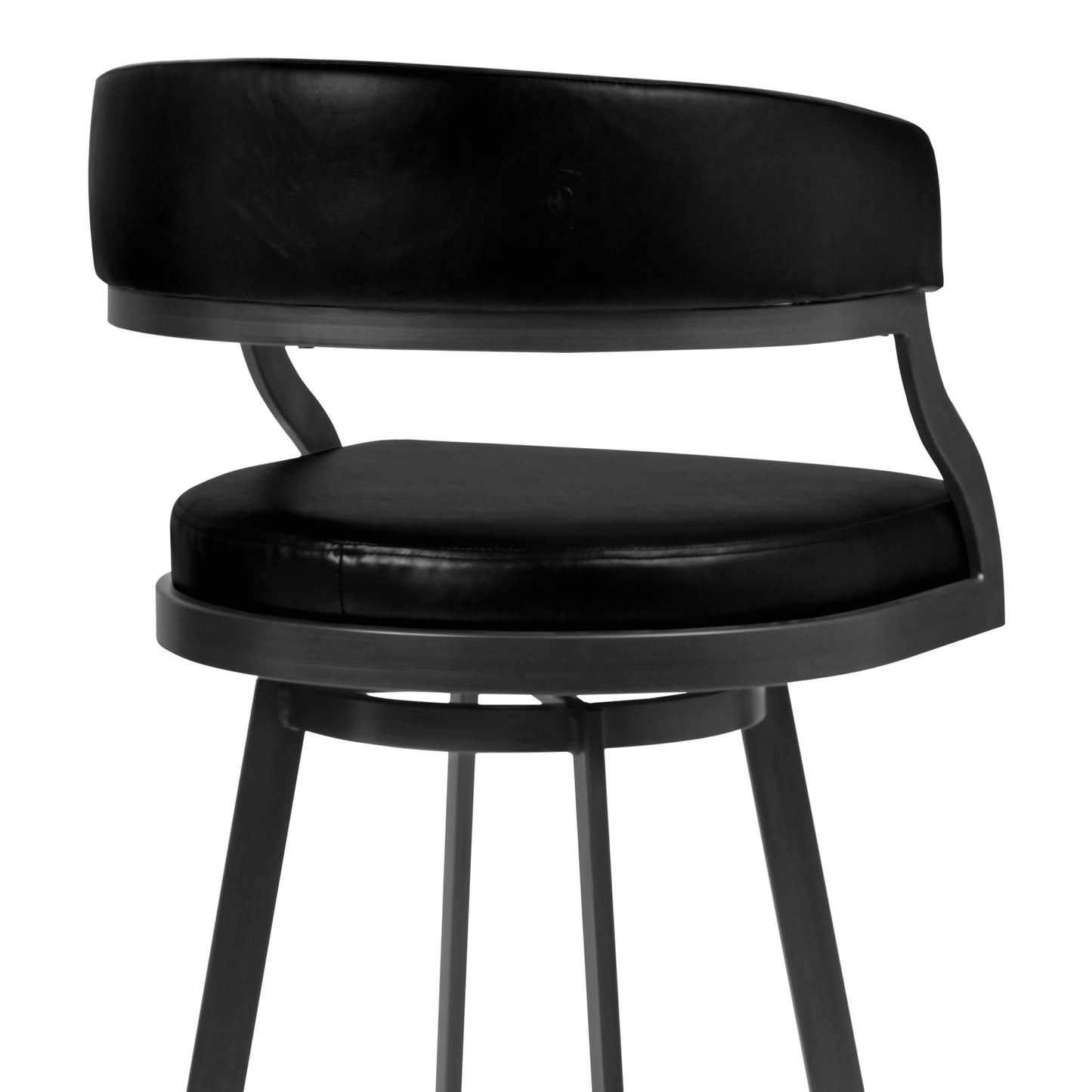 Saturn Counter Stool or Barstool in Mineral Finish and Vintage Black Faux Leather