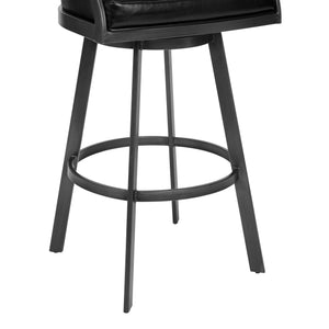 Saturn Counter Stool or Barstool in Mineral Finish and Vintage Black Faux Leather
