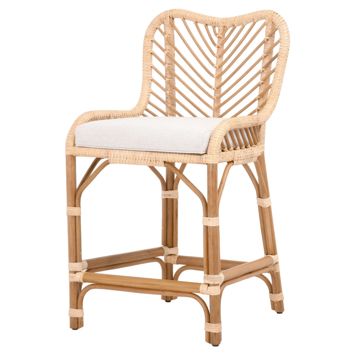 Laguna Counter Stool in Natural Sanded Rattan Binding, White Speckle Fabric, Natural Rattan