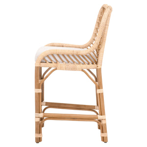 Laguna Counter Stool in Natural Sanded Rattan Binding, White Speckle Fabric, Natural Rattan