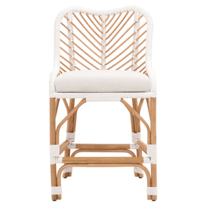 Laguna Counter Stool in White Synthetic Binding, White Speckle Fabric, Natural Rattan