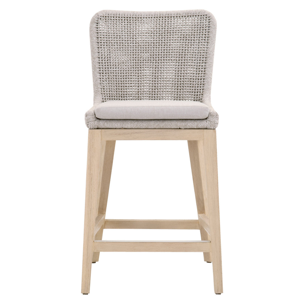Mesh Outdoor Counter Stool in Taupe & White Flat Rope, Gray Teak, Pumice