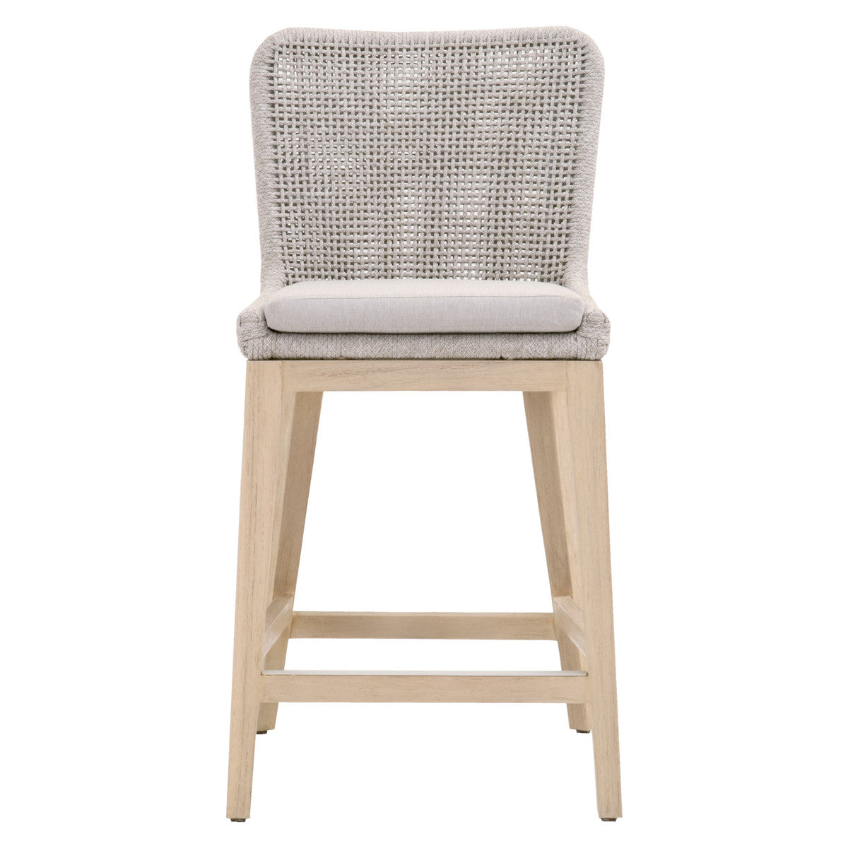 Mesh Outdoor Counter Stool in Taupe & White Flat Rope, Gray Teak, Pumice