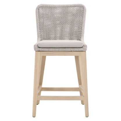 Mesh Outdoor Counter Stool in Taupe & White Flat Rope, Gray Teak, Pumice