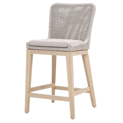 Mesh Outdoor Counter Stool in Taupe & White Flat Rope, Gray Teak, Pumice