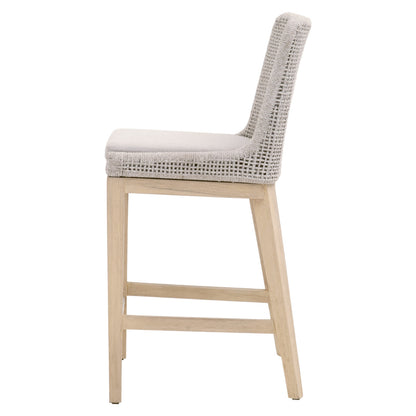 Mesh Outdoor Counter Stool in Taupe & White Flat Rope, Gray Teak, Pumice